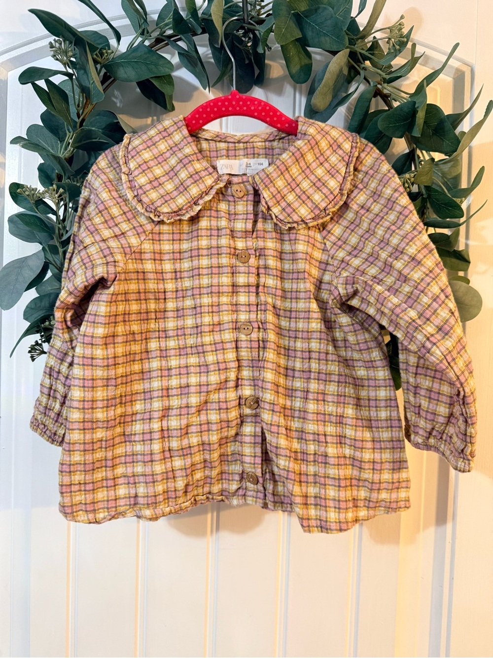 💫4/$25 • Zara Plaid Peter Pan Collar Long Sleeve Cotton Blouse